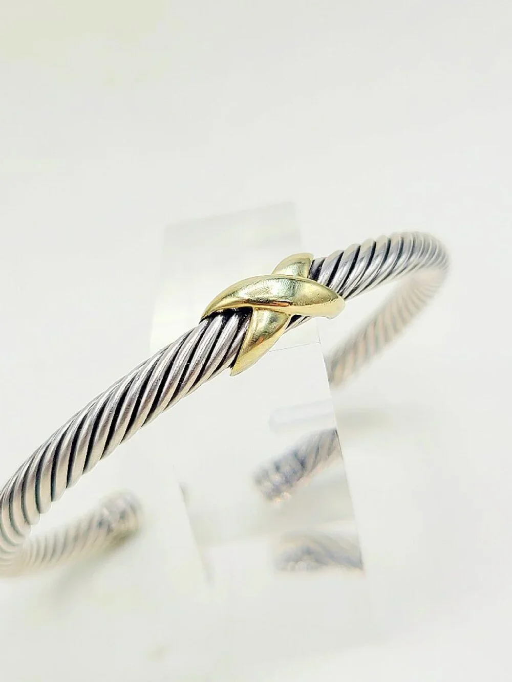 David Yurman X Classic Cable Station Bracelet w/ 14K Yellow Gold - 5mm - Sz Med